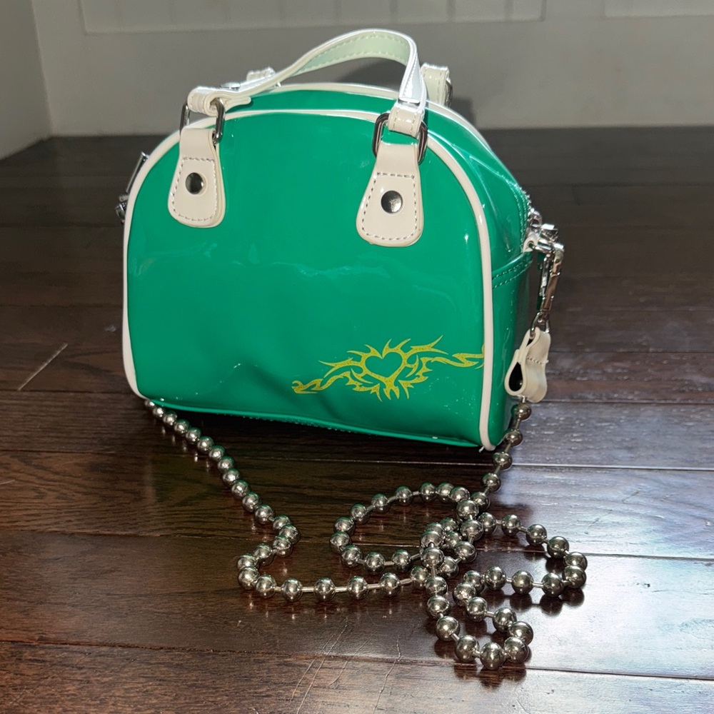 Urban Outfitters Green and White shiny Bag with Chain Strap